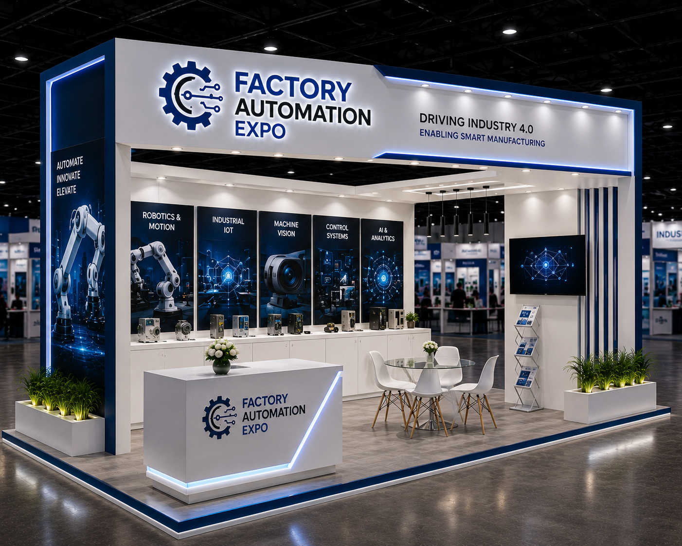 Two-Side Open Exhibition Stall Design for Factory Automation Expo